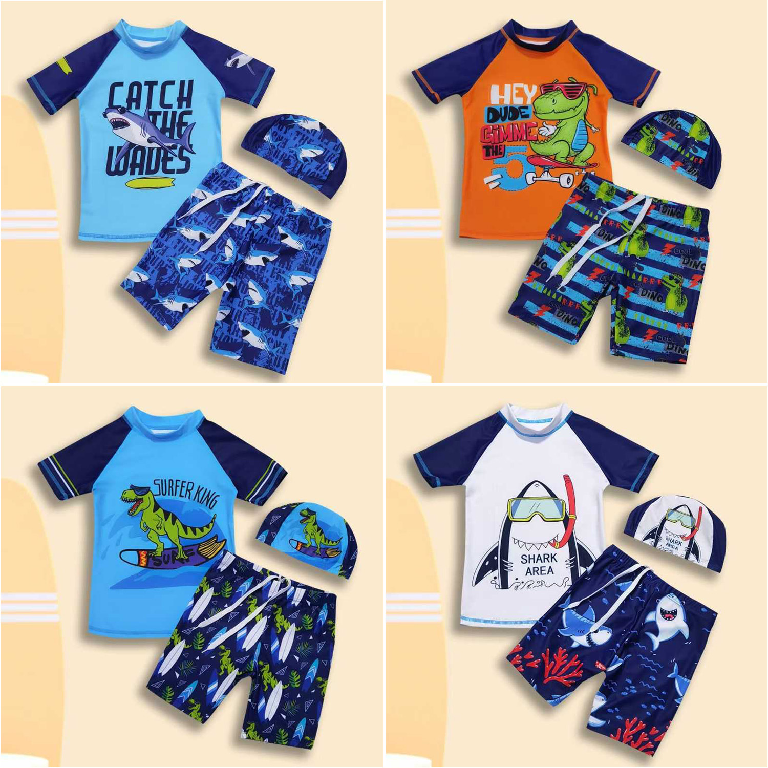 New children's swimwear boys cute cartoon small and medium-sized children's swimwear baby high elastic split swimwear wholesale