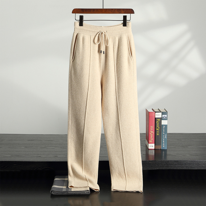 2025 New Style Drapey 100% Pure Wool Center Seam Wide-Leg Pants Men's Loose Casual Pants Knitted Versatile Straight Pants