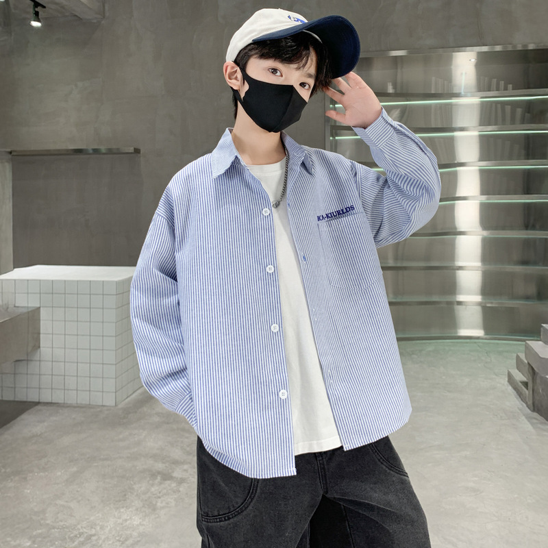 男童衬衫儿童蓝色衬衣2025童装新款长袖秋季上衣中大童装男孩衬衣|undefined