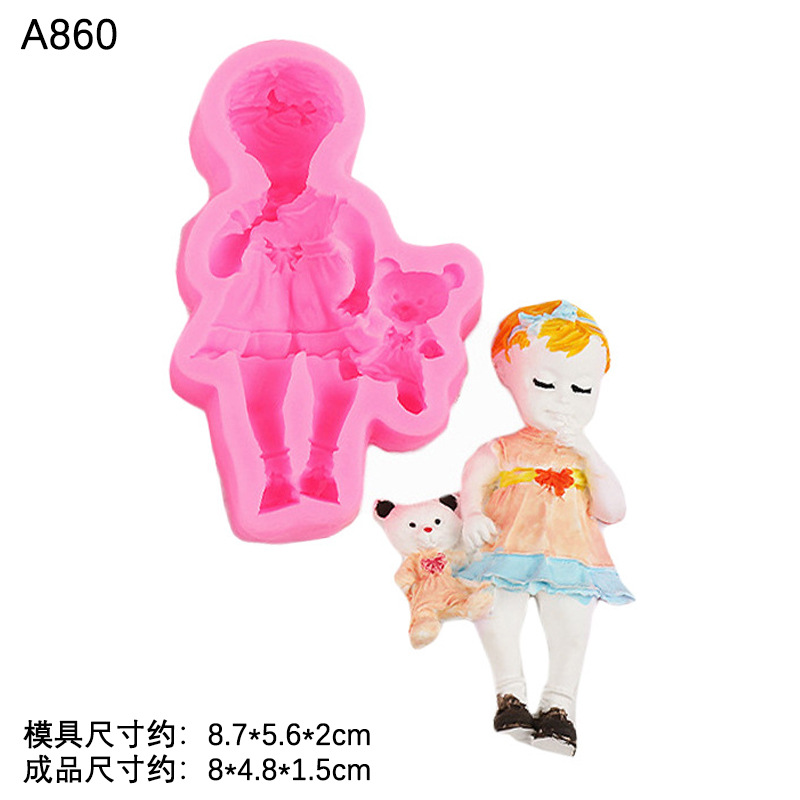 Molde de pastel niña niño niña DIY fondant cake yeso epoxi decoración jabón hecho a mano jabón molde de silicona