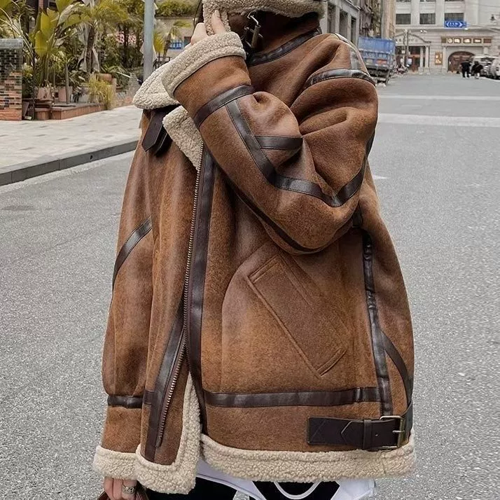Demi-season retro jacket, oversize, increased thickness