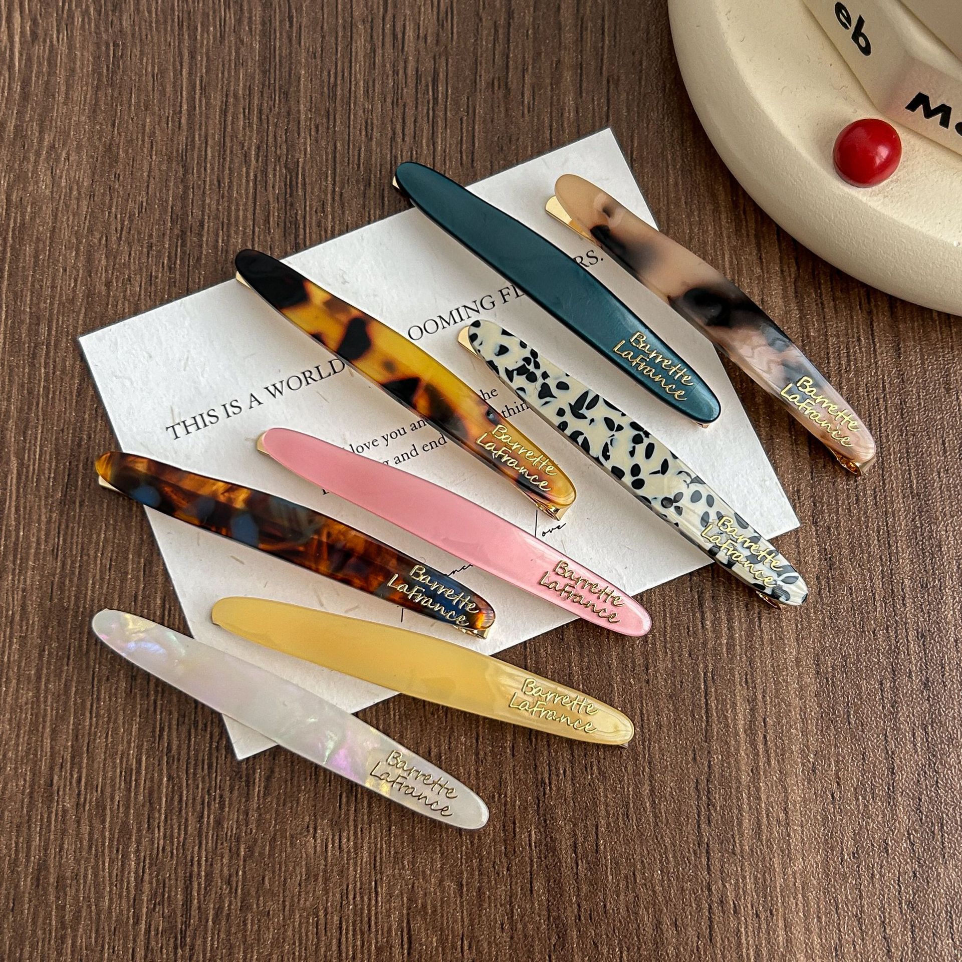 Three-dimensional Gold Label Acetic Acid Hairpin Side Clip Women's Side Clip 2025 New Clip Back Head Bangs Broken Hairpin