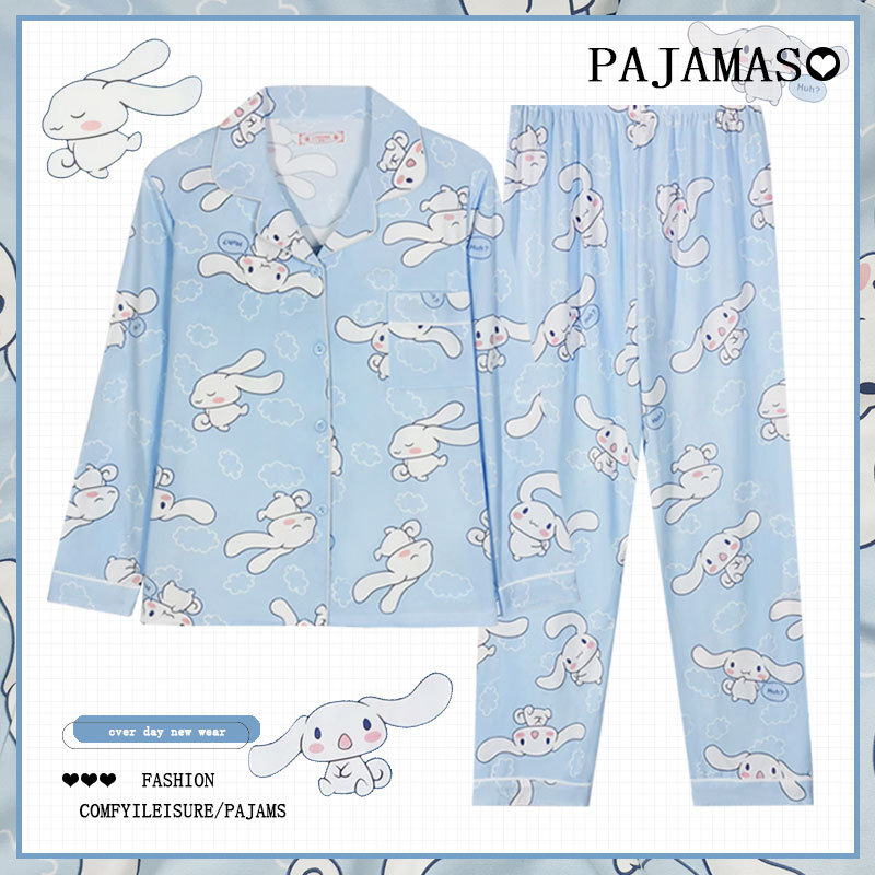 Pijamas a cuadros de algodón para mujer primavera y otoño 2025 nuevo estilo lindo traje de servicio a domicilio de manga larga de perro de pudín estilo ins