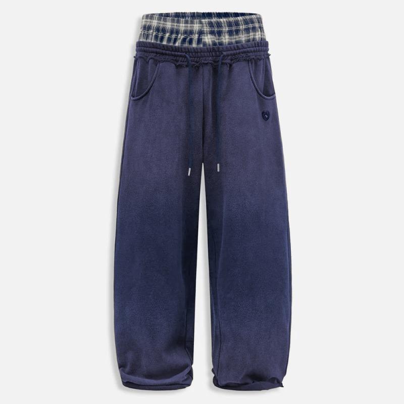 Pantalones Deportivos con Bordado y Efecto Dos Piezas para Mujer de Algodón Holgados para Deportes y Uso Casual