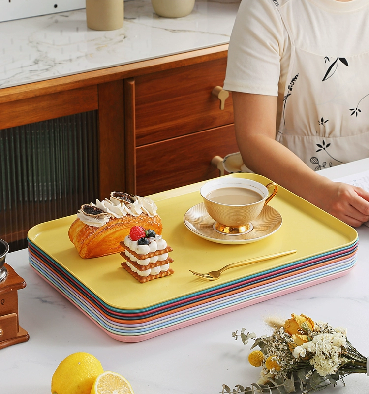 Scandinavian rectangular big plastic tea cup for home use with glass, fruit dinner plate for commercial use