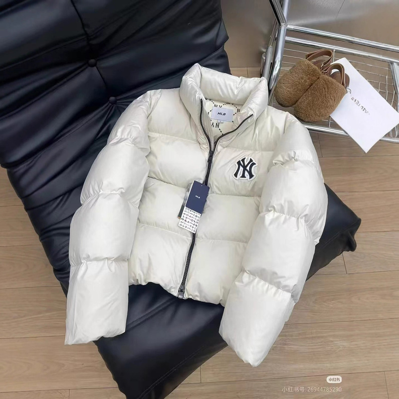 25 New Putian New Mlb High Velvet Pure Color Short Stand Collar down Jacket for Men and Women, Winter Warm Outerwear for Couples