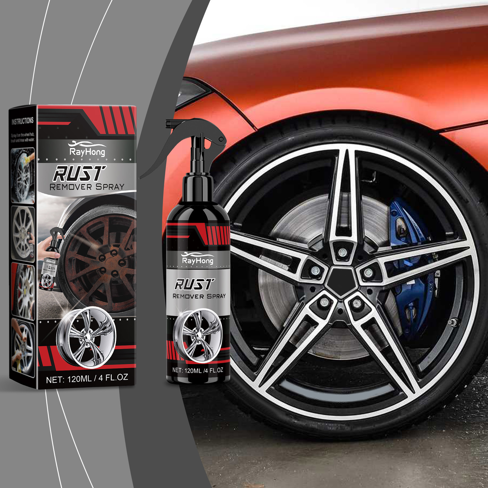 Rayhong Wheel Rust Removal Cleaning Spray Decontamination Polishing Maintenance Wheel Hub Car Wheel Cleaning Agent