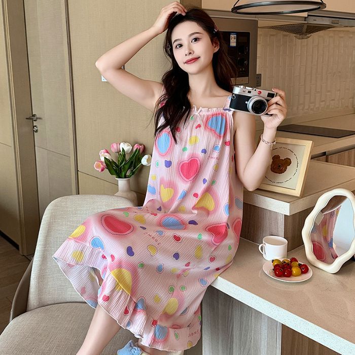 Camisón al por mayor transfronterizo para mujer, algodón de imitación de verano, pijama de tirantes suelto simple sexy, vestido de casa informal, falda larga