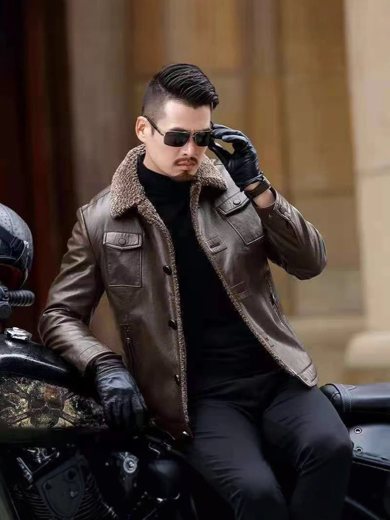 Ropa de cuero para hombres jóvenes y de mediana edad, nuevos hombres delgados, invierno más terciopelo, chaqueta de cuero cálida, chaqueta de hombre, traje de papá
