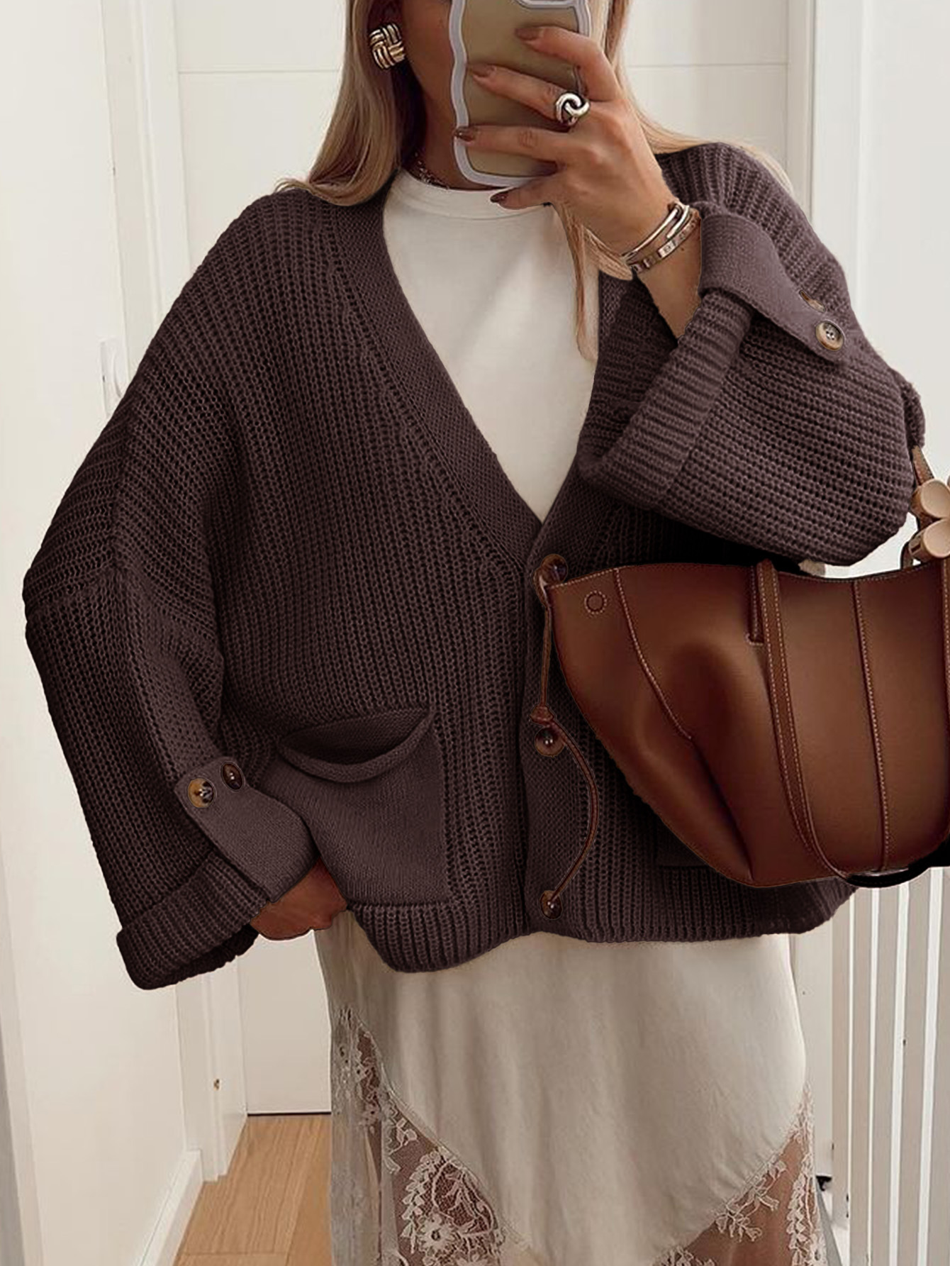 Kaikuo2025 otoño y invierno transfronterizos de mujeres europeas y estadounidenses cardigan de cuello en V botón casual suéter de estilo retro mujer Amazon
