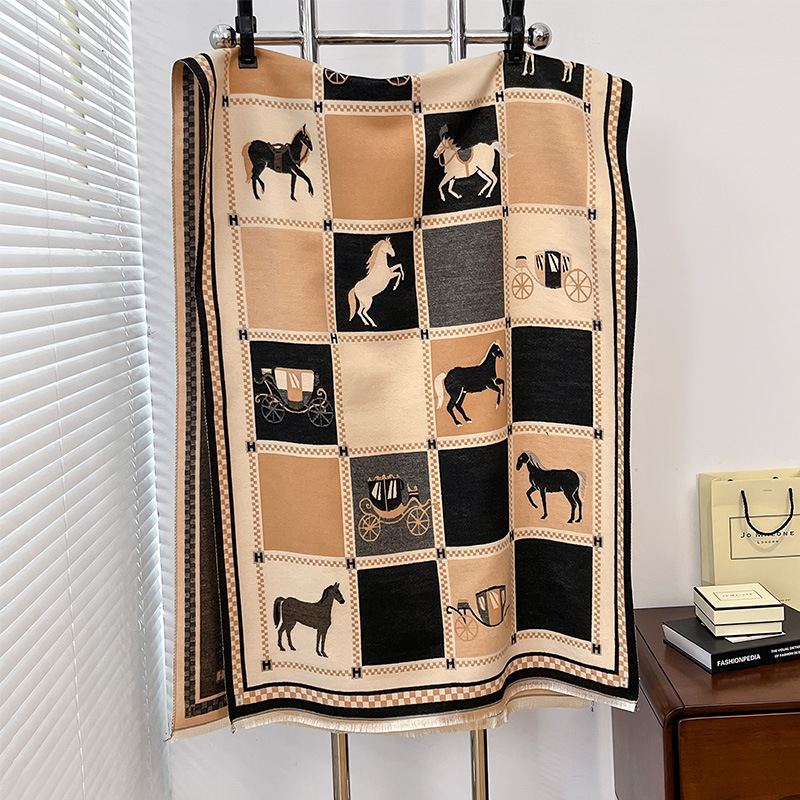 Apparel Accessories New Retro Pony Fashion Cashmere Scarf Women's Dual-use Double-sided Thickened Warm Neck Temperament Air Conditioning Shawl_voghion.com