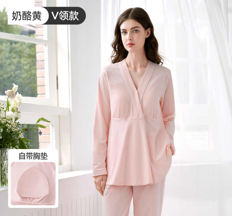 Jingqi 産後服胸パッド付き純綿産後 10 月秋マタニティパジャマ産後授乳マタニティホーム服女性|undefined