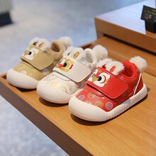 秋冬款宝宝学步鞋幼童红色周岁新年鞋虎头鞋一周岁礼服单鞋运动鞋