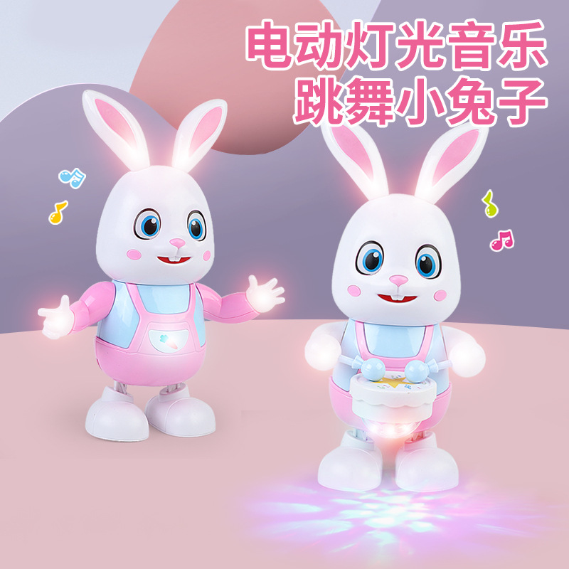 A generation of electric dance light up rabbit toys can sing can dance drum small rabbit stalls wholesale