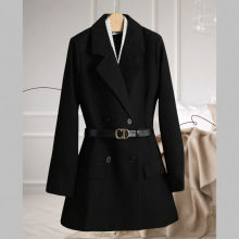 西装春秋款新款气质腰带双排收腰修身显瘦黑色西服女外套洋气