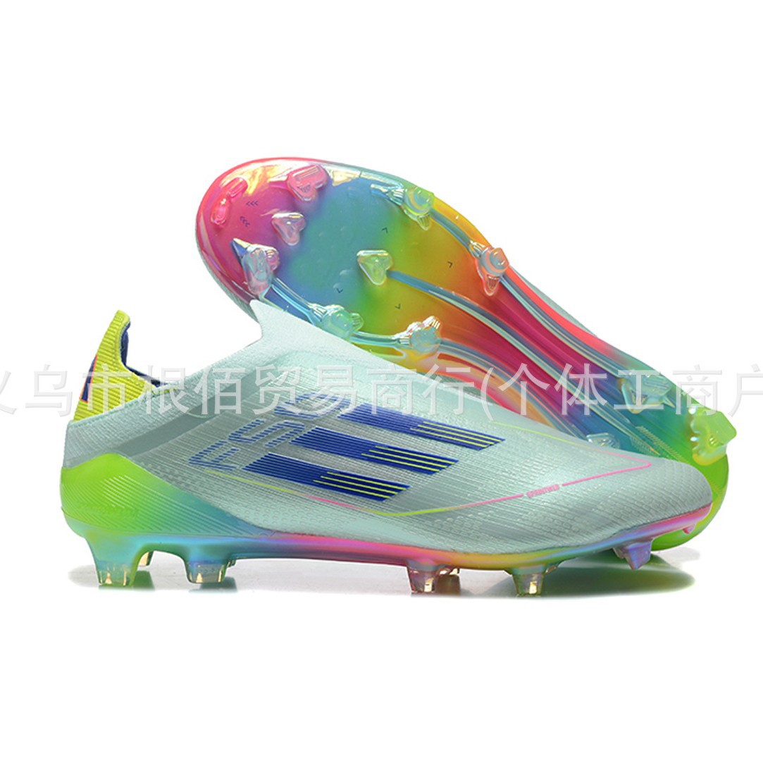 Fábrica de comercio electrónico transfronterizo venta directa F50 sin cordón de zapatos de punto antideslizante impermeable FG zapatos de fútbol velcro ligero