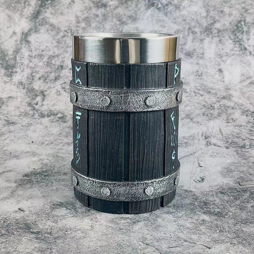 New 304 resin stainless steel barrel beer mug personalized bamboo barrel mug large capacity bar mug