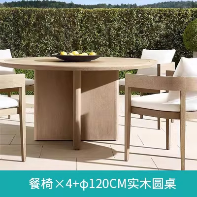 Silla comedor * 4 + mesa redonda de madera maciza de 120cm