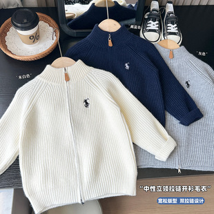 2025 New Autumn and Winter Boys and Children Embroidered Knitted Cardigan Zipper Sweater Tops Wholesale Dropshipping