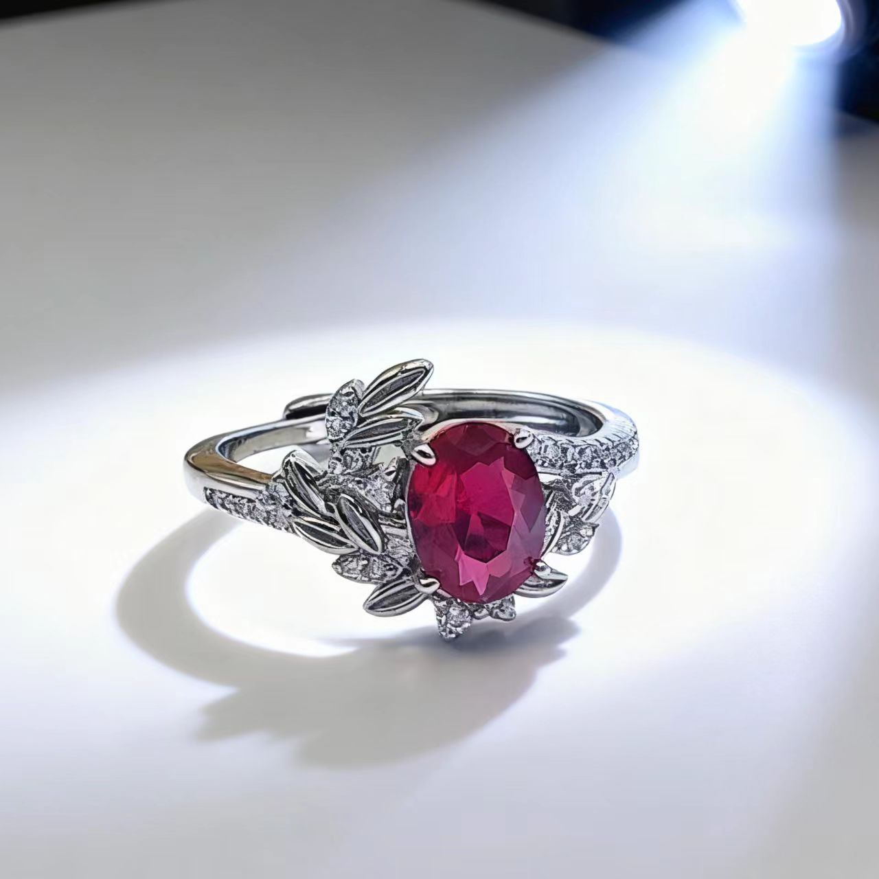 New Jewelry: Egg-shaped Cultivated Ruby Ring, Niche High-end Colored Gemstone Red Corundum Open Ring_voghion.com