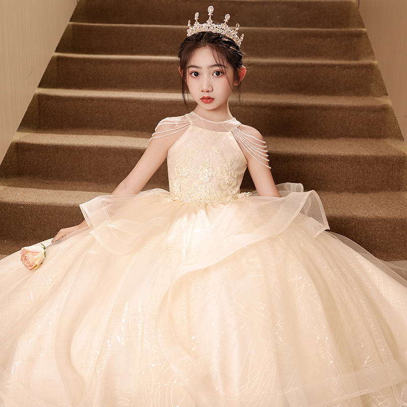 子供ドレスプリンセスドレス 2025 フラワーガール少女子供の誕生日ライト高級プリンセスドレスホストキャットウォークパフォーマンスドレス|undefined