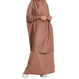 跨境女装阿拉伯土耳其马来服大摆长裙休闲纯色长袍两件套装连衣裙