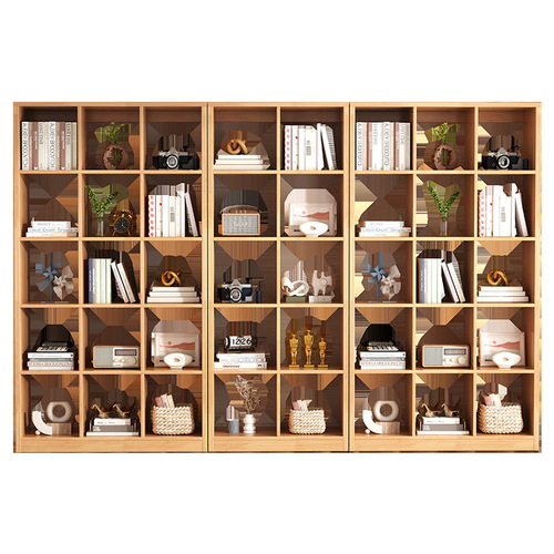 All solid wood floor-standing bookshelf simple children's storage rack student home bookcase combination grid cabinet wall display cabinet