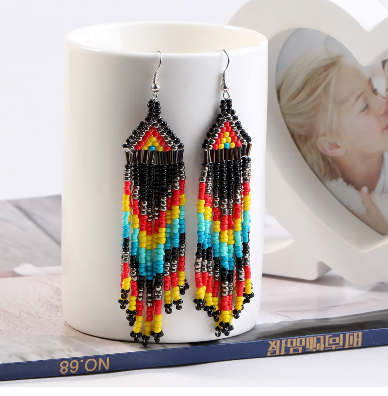 fashion multi-layer rice bead long tassel earrings