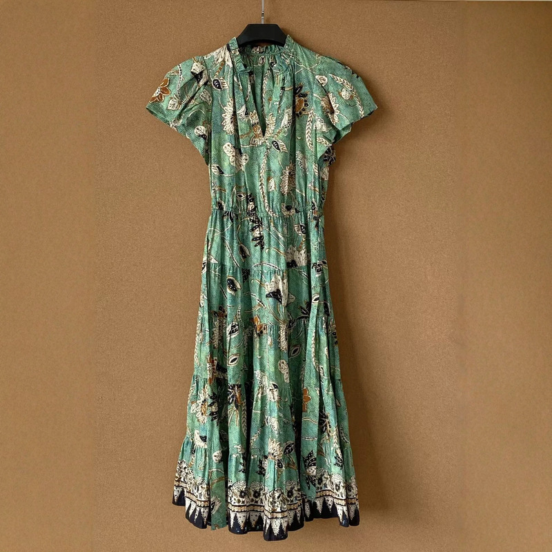 Designer 26 New Summer Style 100% Cotton Printed Puff Sleeve Dress