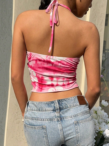 Cross-border foreign trade vacation style hanging neck sling top 2025 summer European and American sexy tie-dyed vest tube top women's dress