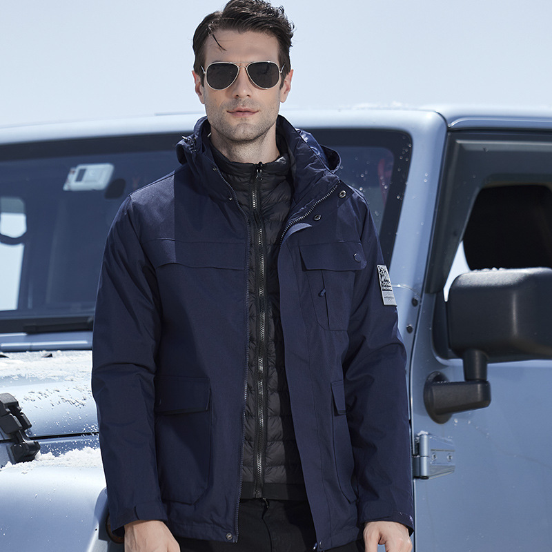 Workwear Multi-Pocket Outdoor Jacket for Men and Women, Three-In-One Detachable down Liner Two-Piece Set, High-Quality Group Purchase