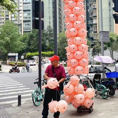 網紅豬豬塔氣球棒槌肉色擺攤充氣棒棒錘打氣pvc豬頭棒解壓玩具