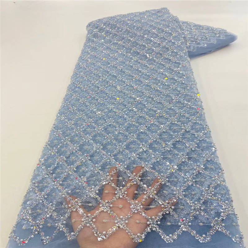Clásico diamante malla arroz cuentas lentejuelas cuentas bordadas tubo lentejuelas bordado tela vestido falda encaje Malla tela JX2994