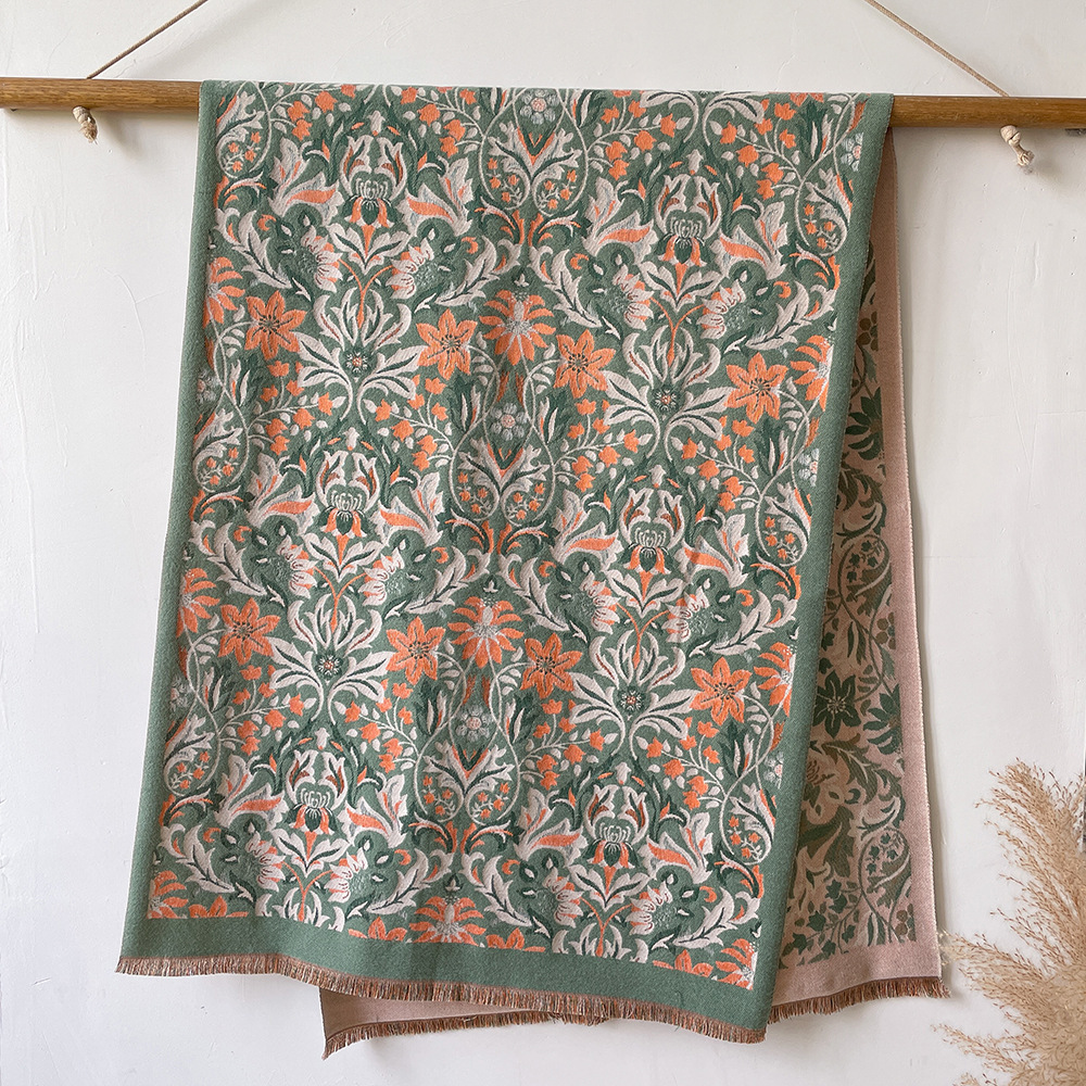 Comercio exterior nuevo estampado floral moda barba corta sala con aire acondicionado chal Cachemira-como Otoño e invierno cálido borla bufanda para las mujeres