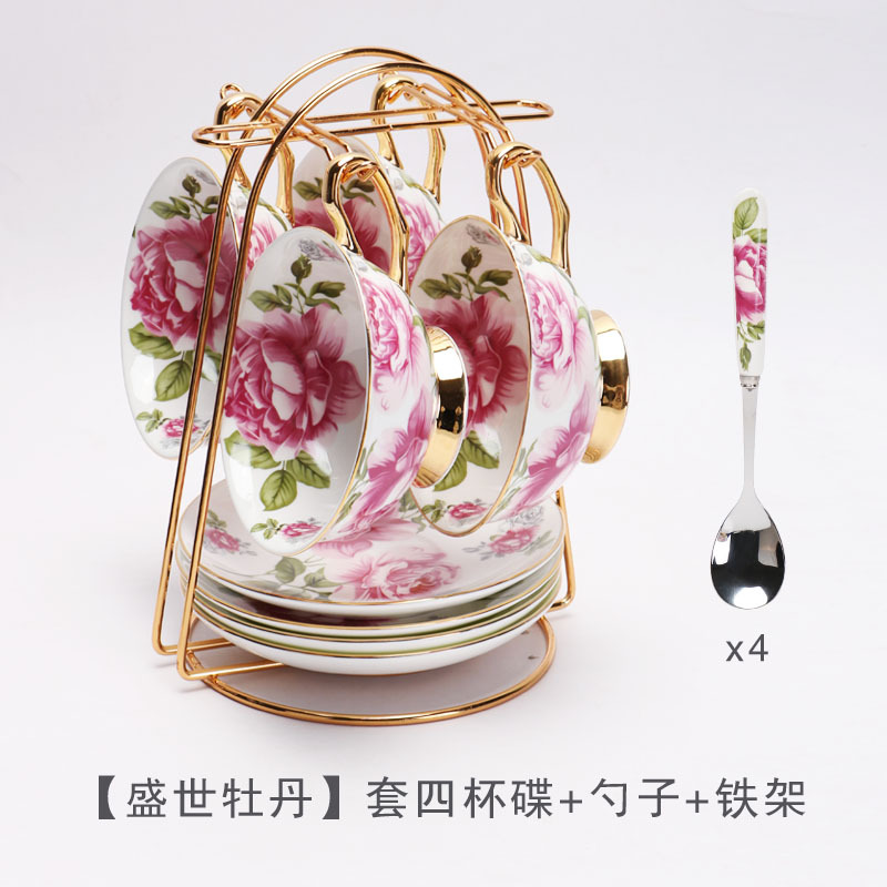 Estilo europeo de lujo ligero hueso China taza de café y platillo traje británico juego de té de la tarde de alta gama exquisita taza caja de regalo al por mayor