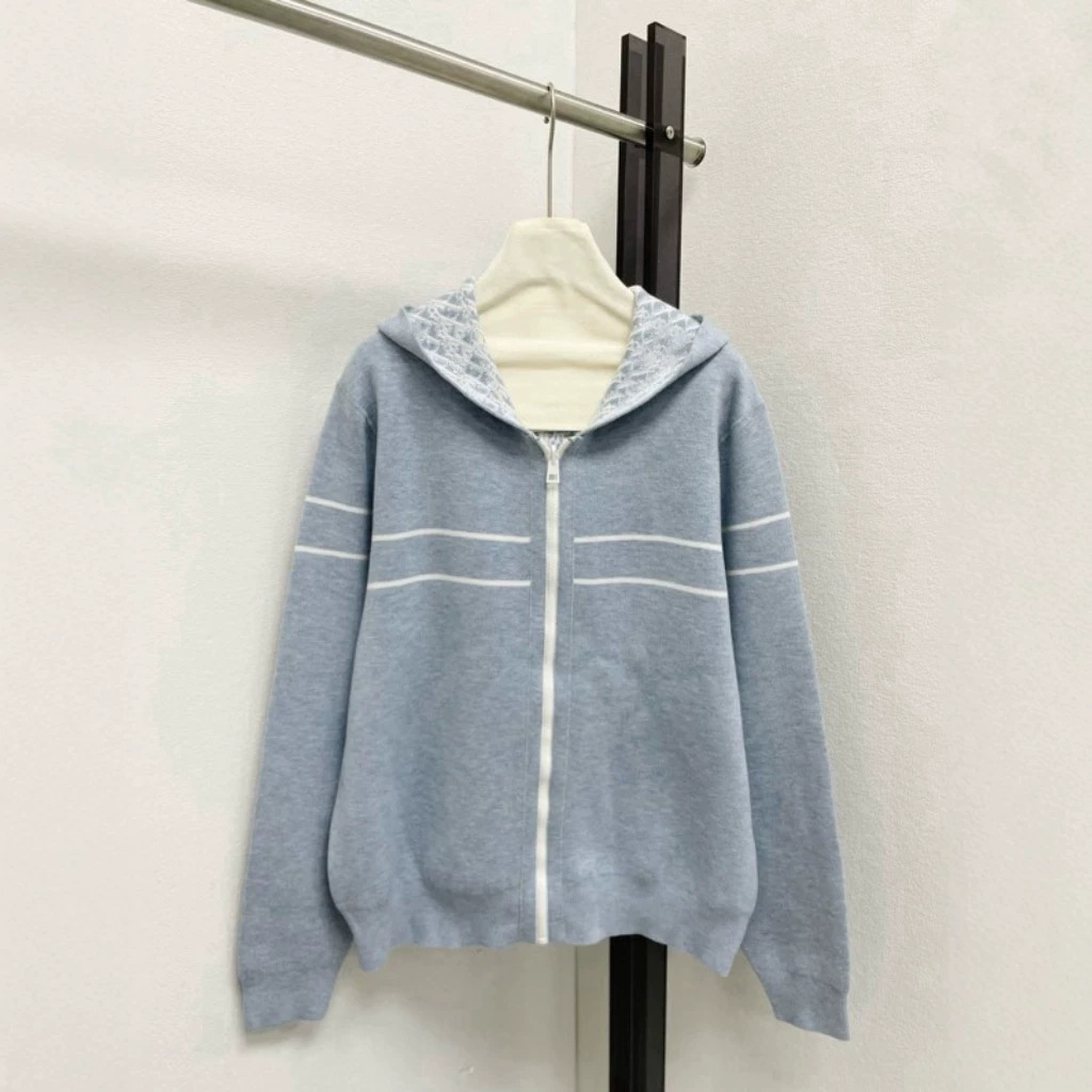 2026 Autumn/Winter New Arrival: Monogram Jacquard Hooded Knit Cardigan, Versatile Reversible Sweatshirt Jacket for Women
