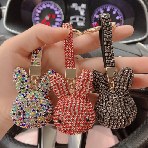 Korean creative full diamond keychain rabbit keychain with diamond jewelry fashion car keychain chain ladies gift
