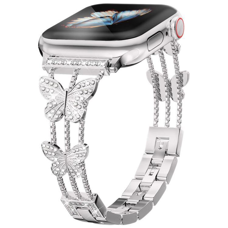 Correa de diamante en forma de mariposa para Apple Watch 38 - 49mm Brazalete de metal de moda para mujeres