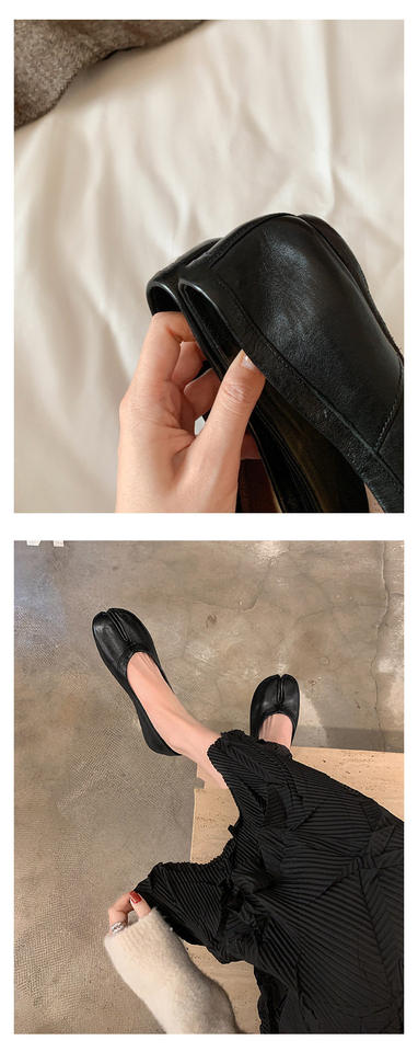 Giày búp bê nữ mũi tách ngón da bò, gót thấp, kiểu lười — Màu cà phê, Màu lạc đà, Màu nâu đậm, màu đen chi tiết 4