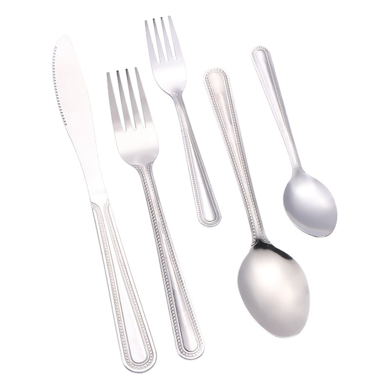 Wholesale creative bead point stainless steel knife, fork and spoon 5 piece set household hotel steak knife, fork and spoon Western tableware set