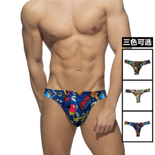 2022 Foreign Trade New Men's Shorts Sexy T-Trousers Low Waist Pop Printed Thongs Tether Swimming Trunks for Men Quick-drying