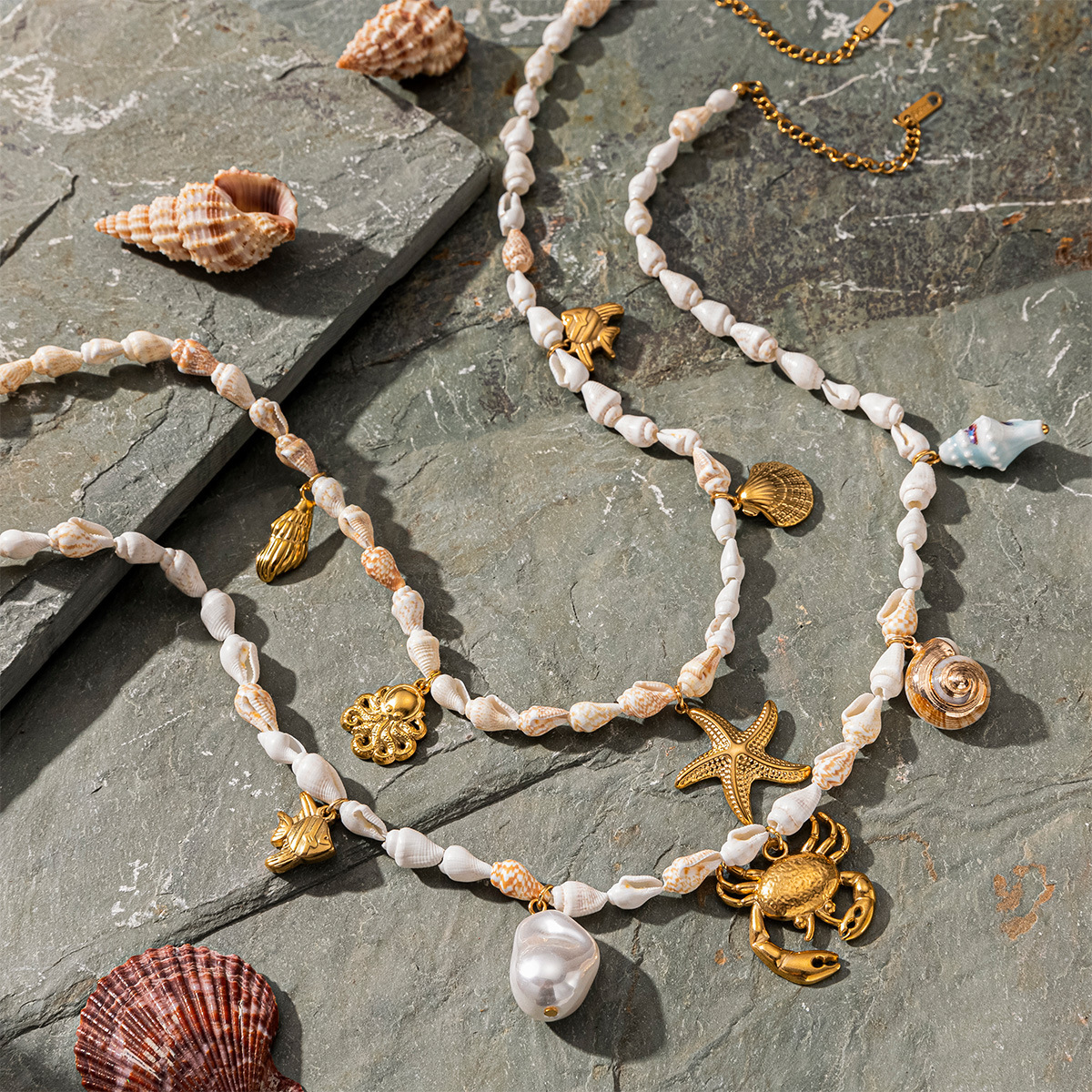 Tena Colgante de acero inoxidable europeo y americano Collar de cangrejo estrella de mar todo fósforo de nicho Cadena de clavícula de piedra natural femenina Explosiva transfronteriza