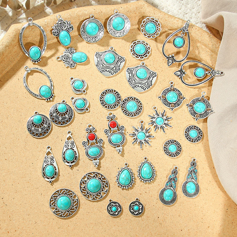Cross-Border Hot Selling Turquoise Fashion Texture Popular Accessories Versatile Personalized Geometric DIY Accessories Jewelry Wholesale