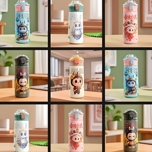 Explosions pull cloth bounce cup thermos cup high color value cute cartoon 3d pattern printing portable straw double drink cup
