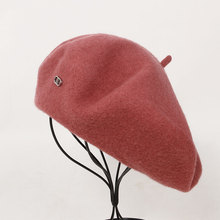 金属字母装饰简约贝雷帽55-60 cm头围帽子大帽面内衬秋冬羊毛女帽