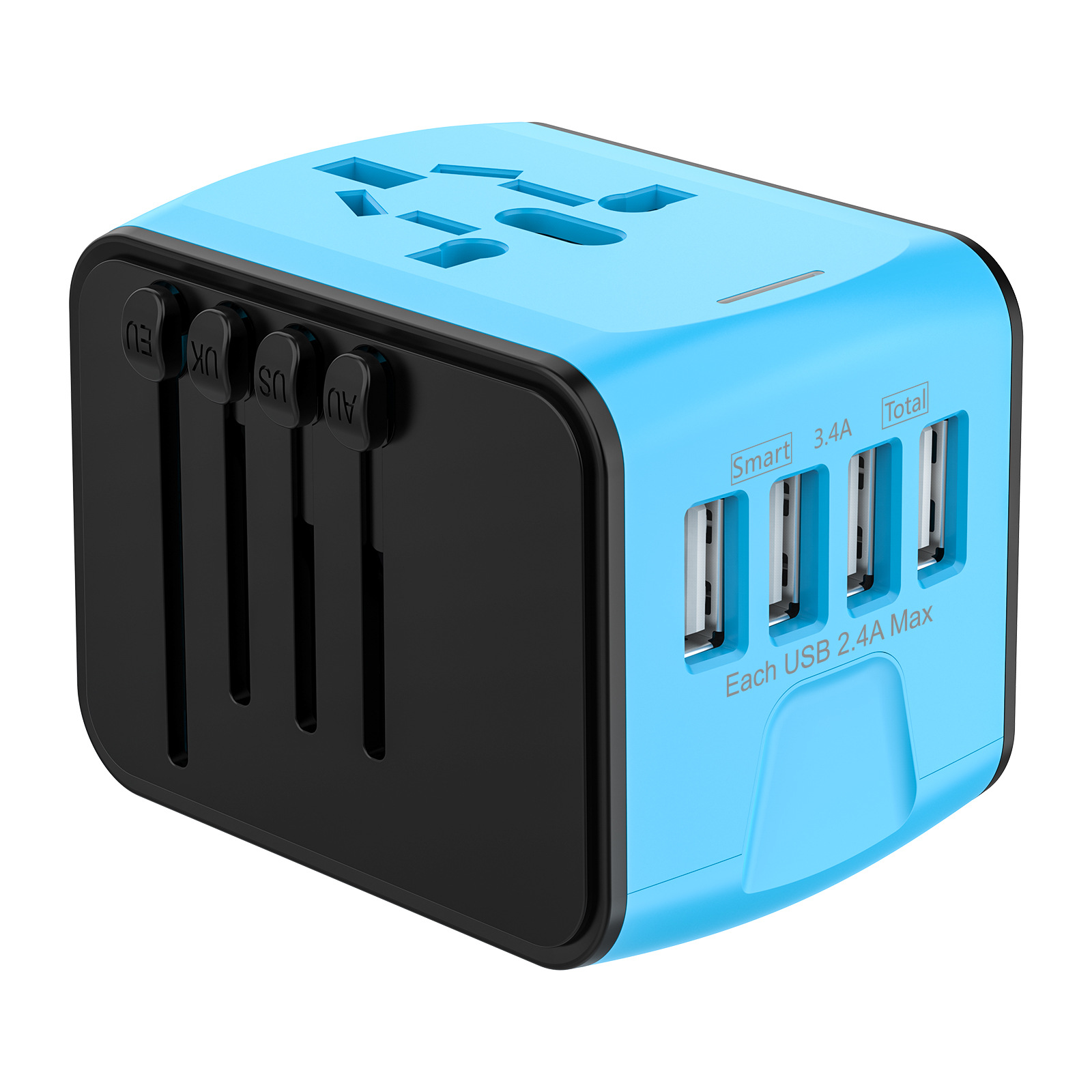 Adaptador de viaje universal - 199 países, 4 puertos USB, conversión para UK/Australia/Europa/USA