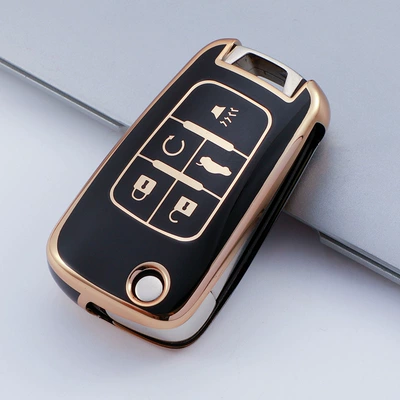 Cross-border applicable Buick LaCrosse key set Chevrolet Cruze bag 5 key gl8es folding clear shell car key (Car key bag) - black-5-keys