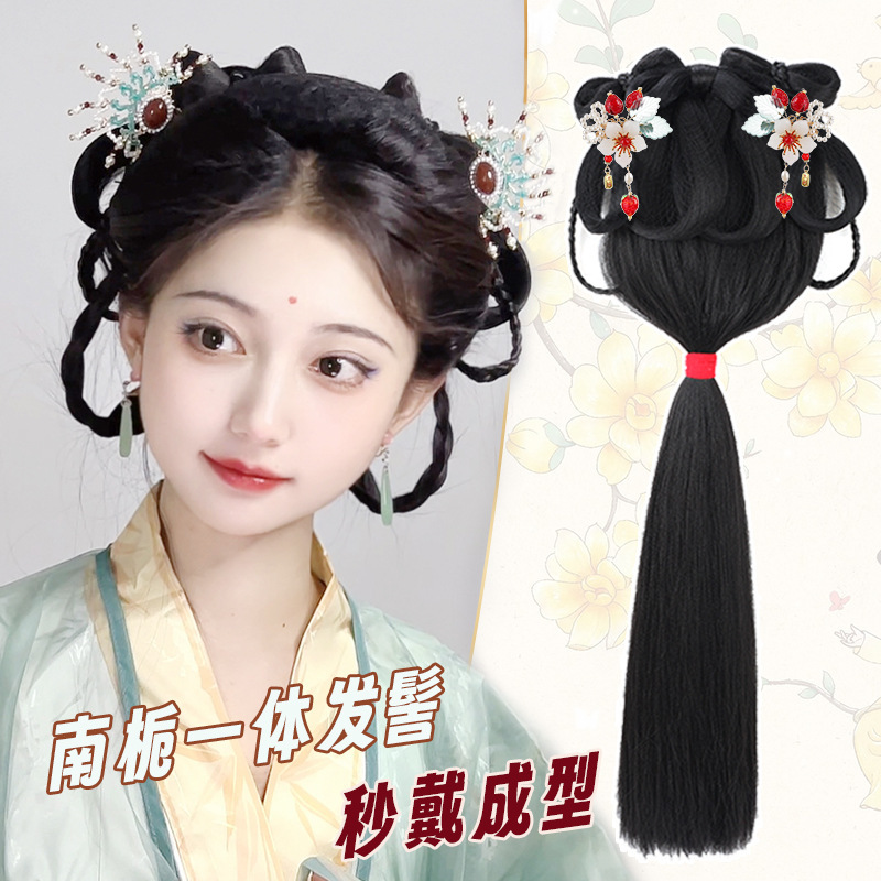 Hanfu Wig Women's Ancient Suit One-piece Wei Jinfeng Warring States Robe Back Press Hair Bun Ancient Style Headwear Back Head Pad Hair Bag Hanfu Wig Women's Ancient Suit One-piece Wei Jinfeng Warring States Robe Back Press Hair Bun Ancient Style Headwear Back Head Pad Hair Bag