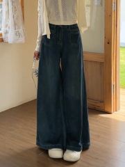 高腰阔腿牛仔裤女小个子夏季新款胖mm大码宽松慵懒风松弛感裤子