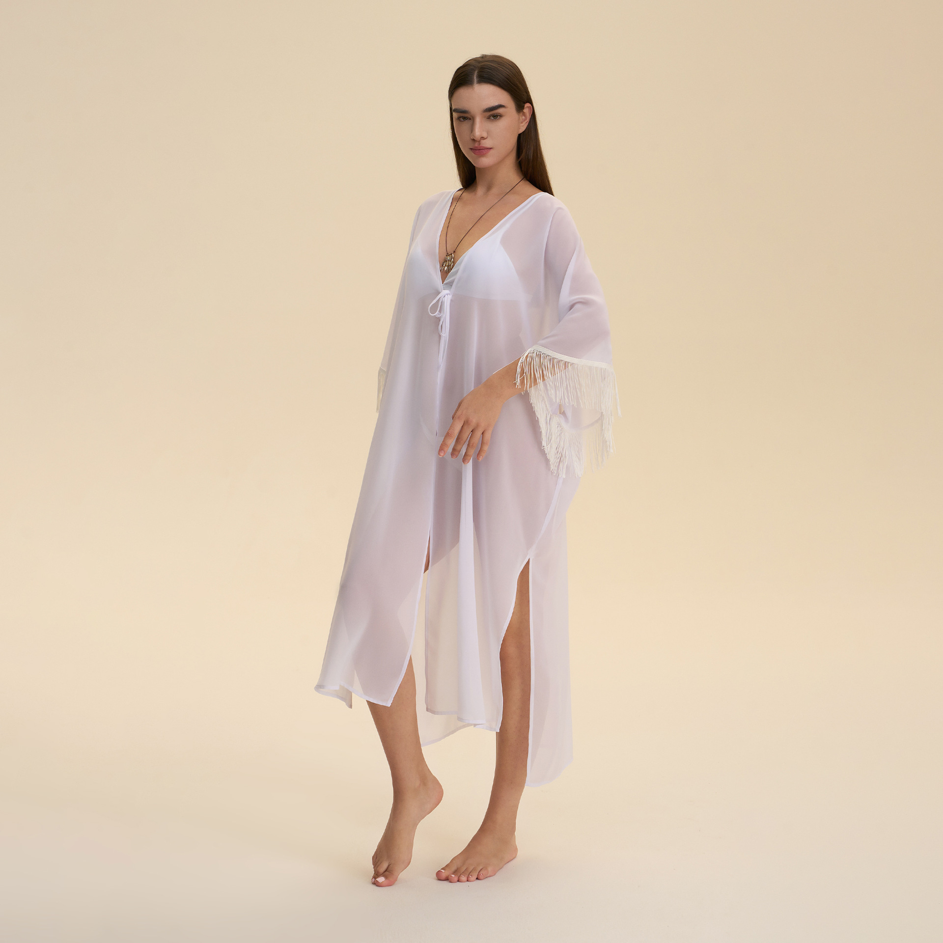 Nuevo Amazon Europa y los Estados Unidos transfronterizos ropa de dormir de malla sexy chiffon camisa de camisa de bordillo abrigo de pijama de perspectiva suelta 3990